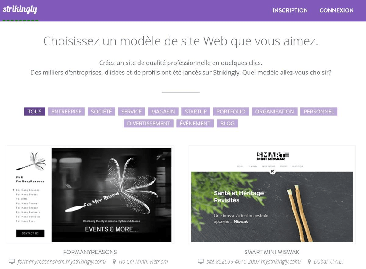 Modèles de sites Strikingly Modèles de sites Strikingly